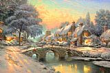 Thomas Kinkade Canvas Paintings - Cobblestone Christmas